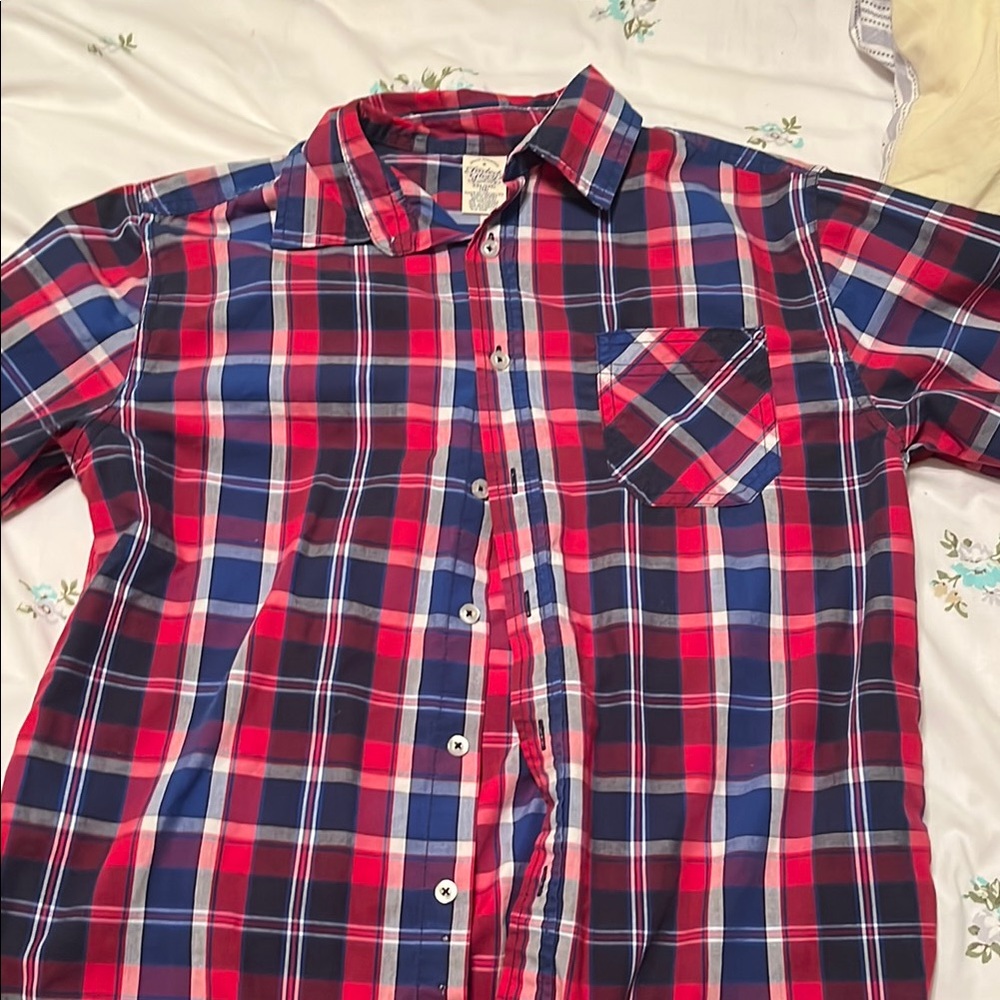 Faded Glory Red and Blue Plaid Button Down Shirt